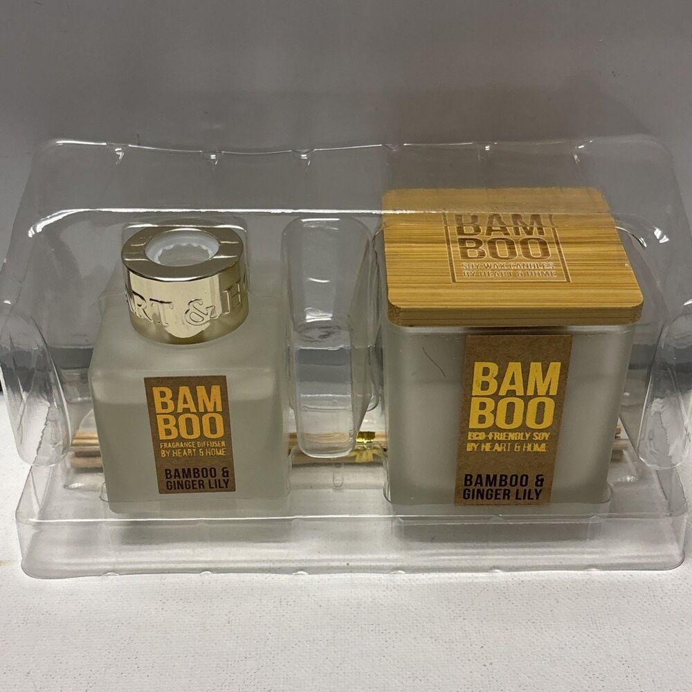 NEW Bamboo Ginger Lily Candle Reed Diffuser Set Eco Friendly Soy Scented - Picture 9 of 15